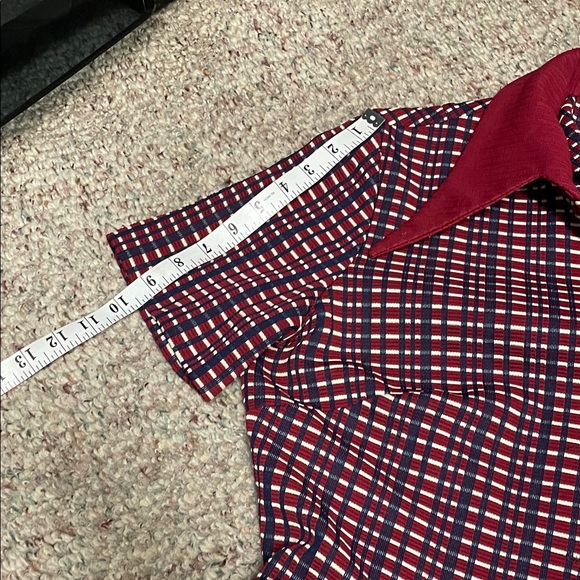 Vintage 60s huge collared Red and Blue Checkered pleated button front dress - Picture 5 of 10